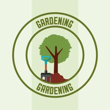 Tree and pitchfork tool label gardening image Stock Illustration