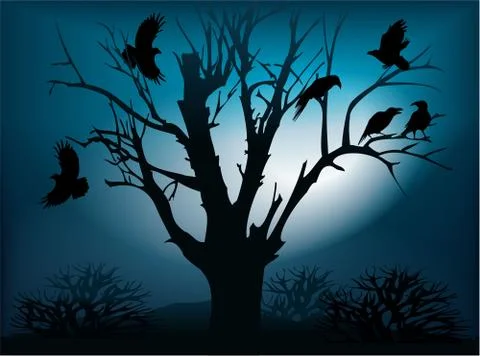 Tree and ravens Stock Illustration