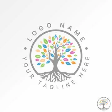 Tree and root on circle line garden botany essence blossom tree nature yoga Stock Illustration
