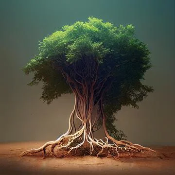 Tree and root system.Concept on an ecological theme. Stock Illustration