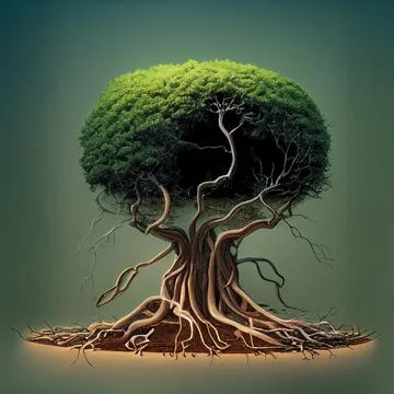 Tree and root system.Concept on an ecological theme. Stock Illustration