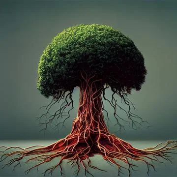 Tree and root system.Concept on an ecological theme. Stock Illustration
