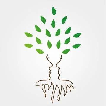 Tree and roots forming the face of a woman  Stock Illustration