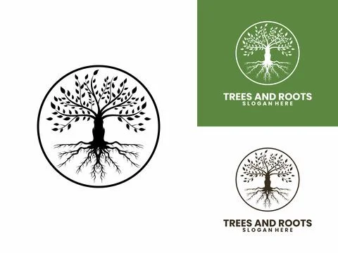 Tree and roots logo vector illustration. Simple Circle Tree of life logo de.. 스톡 일러스트