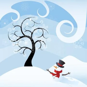 Tree and snowman Stock Illustration