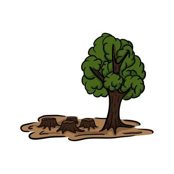 Tree and stumps from a cut down forest. Ecological catastrophy Stock Illustration