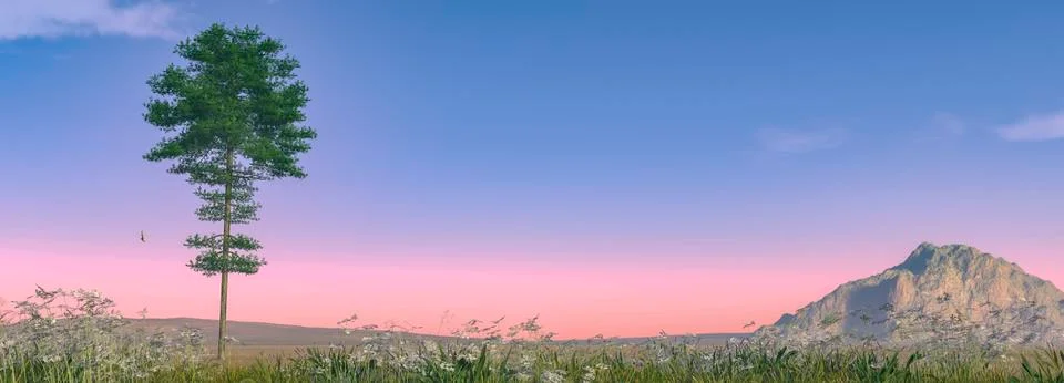 Tree and sunset Stock Illustration