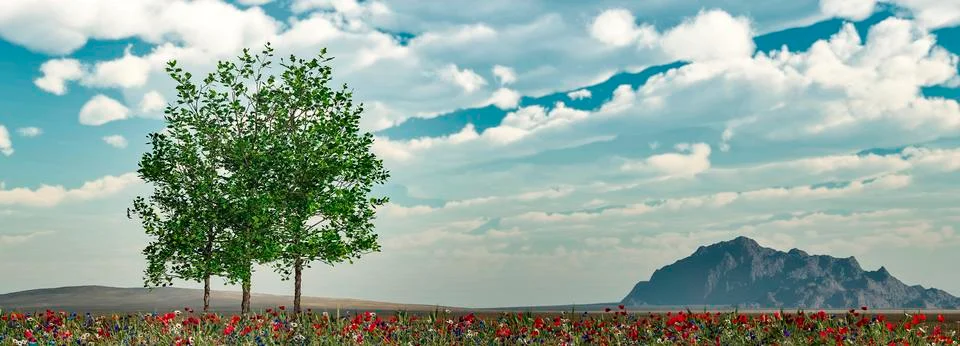 Tree and sunset Stock Illustration