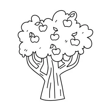 Tree with apples in hand drawn doodle style. Vector illustration isolated o.. Stock Illustration