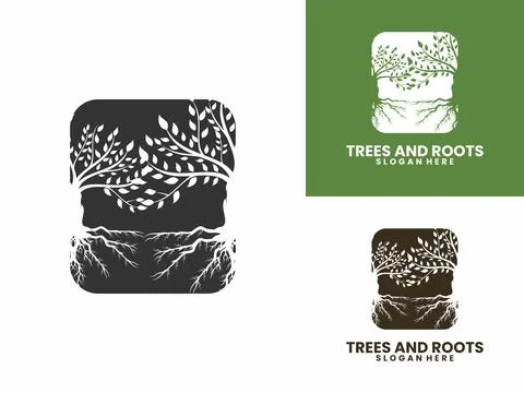 Tree Apps vector. Business logo with Tree and roots logo illustration. Tree.. Stock Illustration