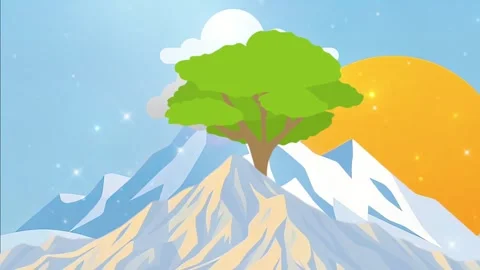 Tree atop mountain with clouds and sun. Stock Footage 303681669