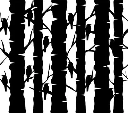 Tree background with birds Illustrazione stock