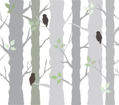 Tree background with owls Stock Illustration