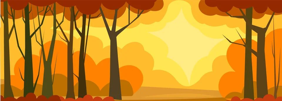 Tree background vector. Dense wild plants with tall, branched trunks. Autumn Stock Illustration