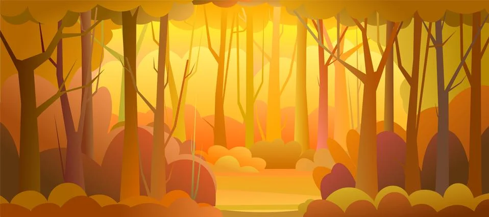 Tree background vector. Dense wild plants with tall, branched trunks. Autumn Stock Illustration