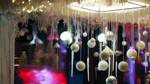 Tree balls lights on the ceiling, Christmas decorations Stock Footage 172449018