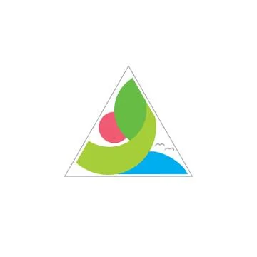 Tree beach and sun abstract geometric logo Stock Illustration