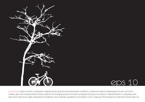 .tree an bicycle over black  background vector illustration Illustrazione stock