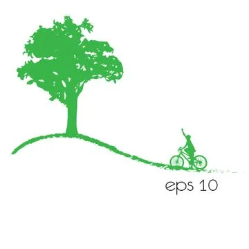 Tree an bicycle over white background vector illustration. Stock Illustration