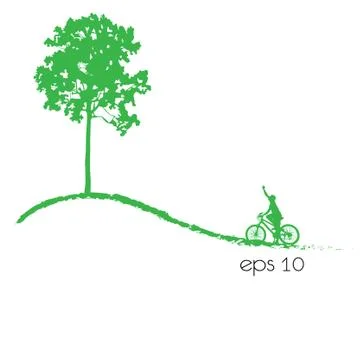 Tree an bicycle over white background vector illustration. Stock Illustration