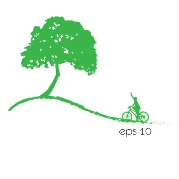 Tree an bicycle over white background vector illustration. Stock Illustration