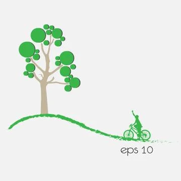 Tree an bicycle over white background vector illustration. Stock Illustration
