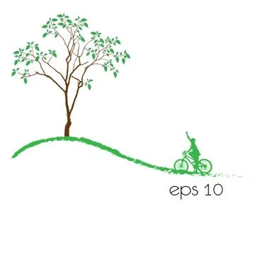 Tree an bicycle over white background vector illustration. Stock Illustration
