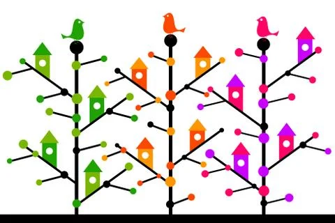 Tree birds Stock Illustration