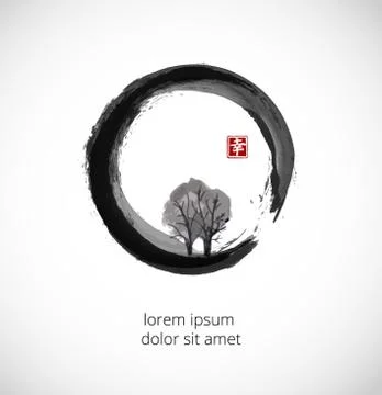 Tree in black enso zen circle Stock Illustration