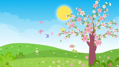 Tree blossom in spring landscape animatin Stock Footage 124671404