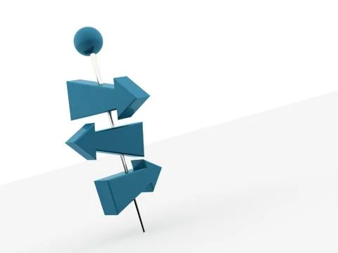 Tree blue arrows concept pierced with push pin rendered Stock Illustration