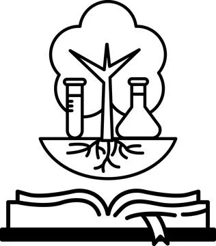 Tree with a book and two beakers on top of it Illustrazione stock