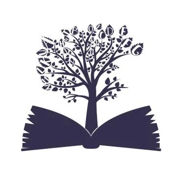 Tree in the book illustration unique logo design education Stockillustratie