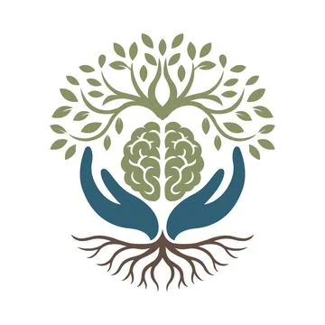Tree Brain Growth Logo Design with Nature Wellness Life Concept Stock Illustration