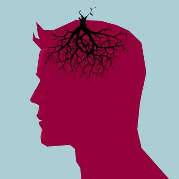 The tree is in the brain. Isolated on blue background. Stock Illustration