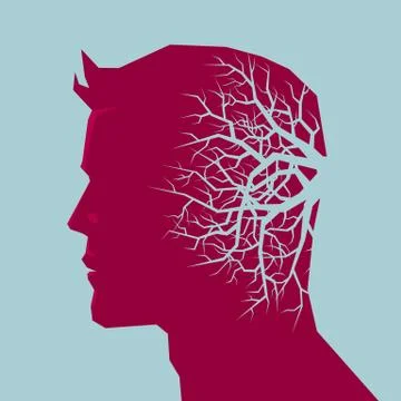 The tree is in the brain. Isolated on blue background. Stock Illustration