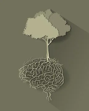 Tree with brain root, vector. Stock Illustration