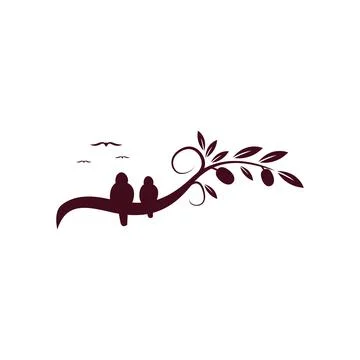 Tree branch and birds. Vector drawing Stock Illustration