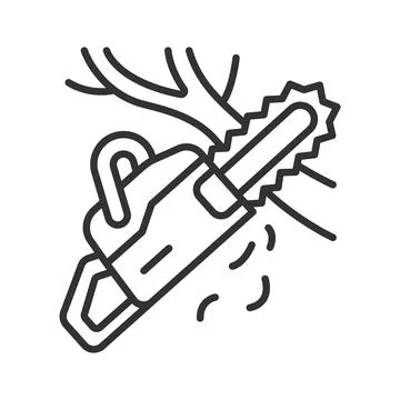 Tree branch pruning and arborist work icon in line design Stock Illustration