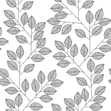 Tree branch seamless pattern in black and white Stock Illustration