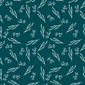 Tree Branch seamless pattern. Leaves modern contour ornament. Line art and Stock Illustration