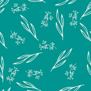 Tree Branch seamless pattern. Leaves modern contour ornament. Line art and Stock Illustration