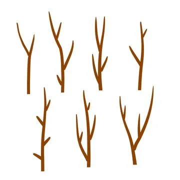 Tree branch. Set of different brown sticks. Element of nature, forest Stock Illustration