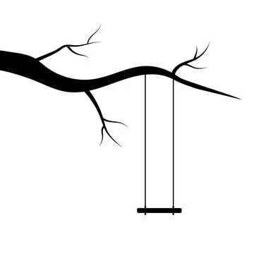 Tree Branch with Swing Silhouette Vector Illustration Stock Illustration