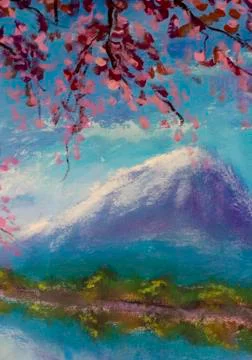 Tree branches above the lake on a background of mountains Illustrazione stock