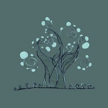 Tree with branches and leaves, grass Stock Illustration