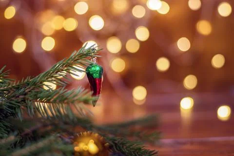Tree branches, cones, bokeh lights, candles, Christmas balls . Preparation fo Stock Photos