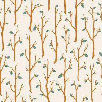 Tree branches seamless pattern. Cute woodland repeated vector illustration Stock Illustration
