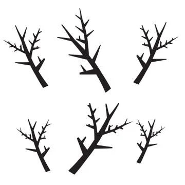 Tree branches set in hand drawn style. Silhouette plant, wood outline, twig d Stock Illustration