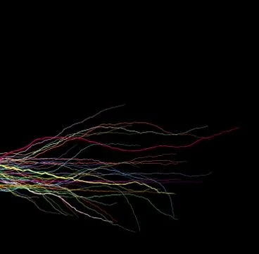 Tree branches silhouette in multiple color over black Stock Illustration